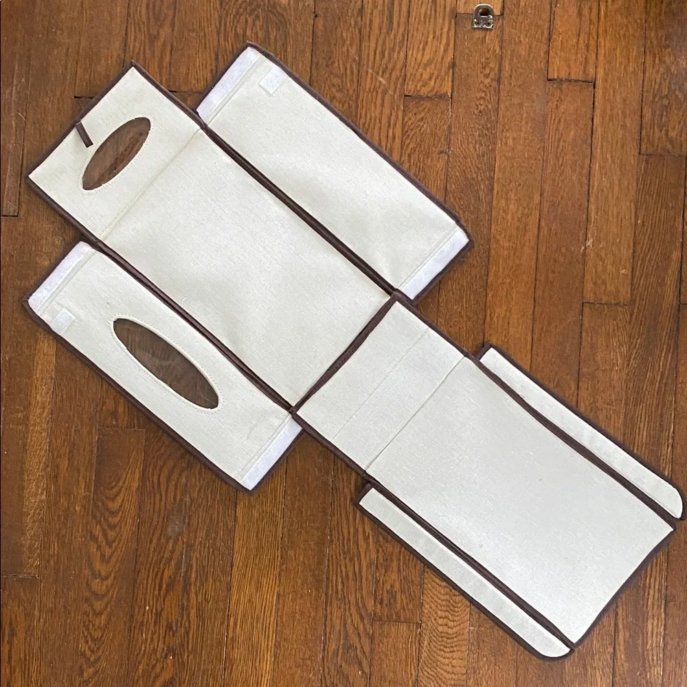 Folding Canvas Storage Box Tan Shoebox with Brown Trim collapsible folds